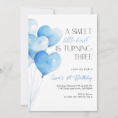 Invitation Blue Heart Balloon 3rd Birthday (Devant)
