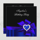 Invitation Blue Heart Black Anniversaire de fête Bow Image (Devant / Derrière)
