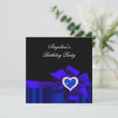 Invitation Blue Heart Black Anniversaire de fête Bow Image (Debout devant)