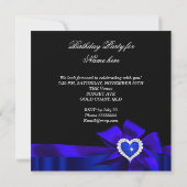 Invitation Blue Heart Black Anniversaire de fête Bow Image (Dos)