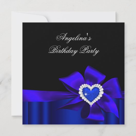 Invitation Blue Heart Black Anniversaire de fête Bow Image (Devant)