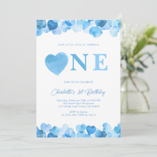Invitation Blue Heart One Premier Anniversaire Saint-Valentin