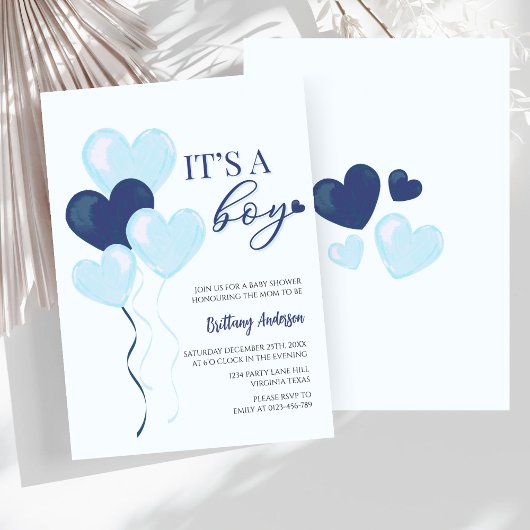 Invitation Blue Heart Valentines C'est un Baby shower garçon