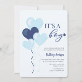 Invitation Blue Heart Valentines C'est un Baby shower garçon (Devant)