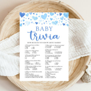 Invitation Blue Hearts Valentine Baby Trivia Baby shower Jeu
