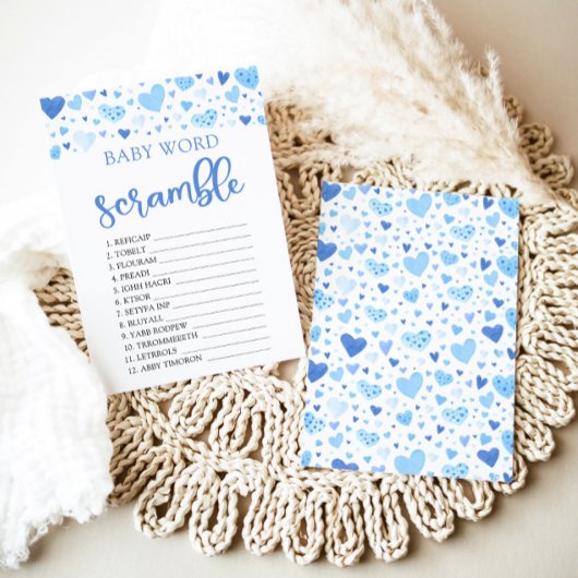 Invitation Blue Hearts Valentine Baby Word Scramble Jeu