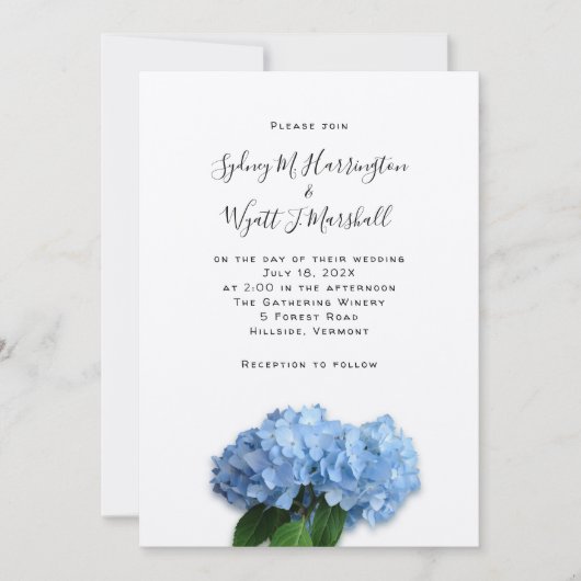 Invitation Blue Heaven Hydrangea Mariage Simple Décontracté (Devant)