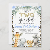 Invitation Blue He's Two Wild Cheetah Imprimer 1er anniversai (Devant)