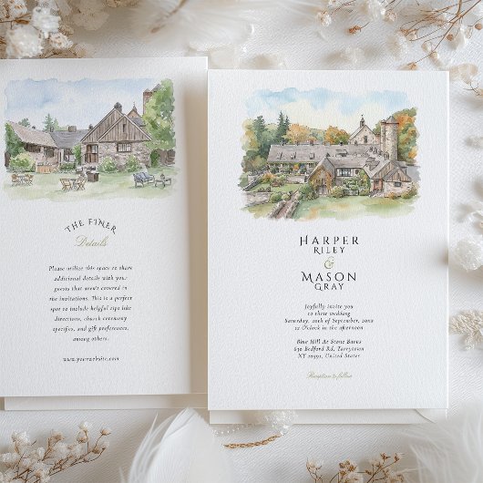 Invitation Blue Hill at Stone Barns Watercolor Wedding