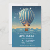 Invitation Blue Hot Air Balloon Adventure Attend Baby shower (Devant)