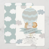 Invitation Blue Hot Air Balloon Animaux Baby shower garçon (Devant / Derrière)