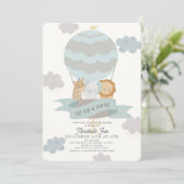 Invitation Blue Hot Air Balloon Animaux Baby shower garçon (Debout devant)
