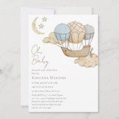 Invitation Blue Hot Air Balloon Blanc Oh Baby shower (Devant)