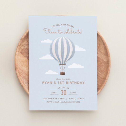 Invitation Blue Hot Air Balloon Boy Anniversaire