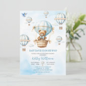 Invitation Blue Hot Air Balloon Boy Baby shower (Debout devant)