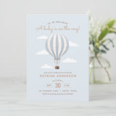 Invitation Blue Hot Air Balloon Boy Baby shower (Debout devant)