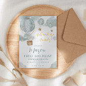 Invitation Blue Hot Air Balloon Boy Premier anniversaire
