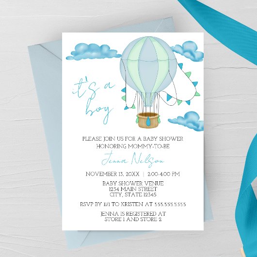 Invitation Blue Hot Air Balloon “It’s a Boy” Baby Shower