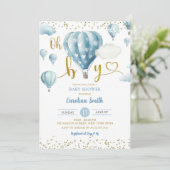Invitation Blue Hot Air Balloon Oh Boy Baby shower (Debout devant)