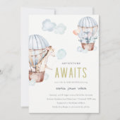 Invitation Blue Hot Air Balloon Safari Animaux Baby shower (Devant)