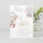 Invitation Blue Hot Air Balloon Safari Animaux Baby shower (Debout devant)