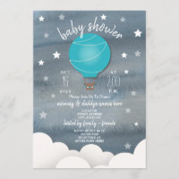 Blue Hot Air Balloon + Stars Boy Baby shower