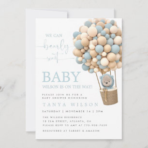 Invitation Blue Hot Air Balloon Teddy Bear Baby shower Invita