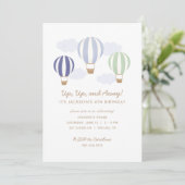 Invitation Blue Hot Air Balloons Boy Birthday Party (Debout devant)