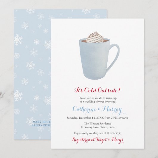 Invitation Blue Hot Cocoa Mug Co-Ed Mariage ou Baby shower (Devant / Derrière)
