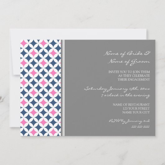 Invitation Blue Hot Pink Pattern (Devant)