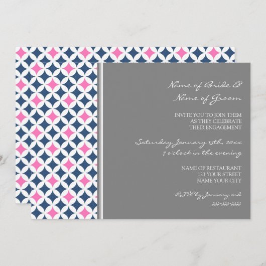 Invitation Blue Hot Pink Pattern (Devant / Derrière)