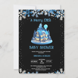 Invitation blue house Baby Shower Joyeux petit Noël
