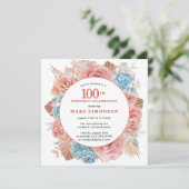 Invitation Blue Hydgrangea Rose rose Floral 100e anniversaire (Debout devant)