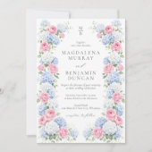 Invitation Blue Hydrangea and Pink Rose Floral Garden Wedding (Devant)