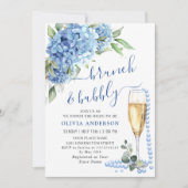 Invitation Blue Hydrangea Aquarelle Brunch floral et Bubbly (Devant)