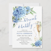 Invitation Blue Hydrangea Aquarelle Brunch floral et Bubbly (Devant)