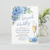 Invitation Blue Hydrangea Aquarelle Brunch floral et Bubbly (Debout devant)