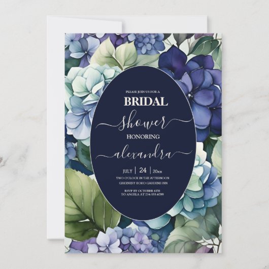 Invitation Blue Hydrangea Aquarelle Florale Bride (Devant)