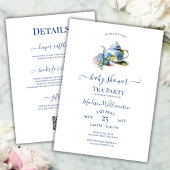 Invitation Blue Hydrangea Baby shower Tea Party QR code