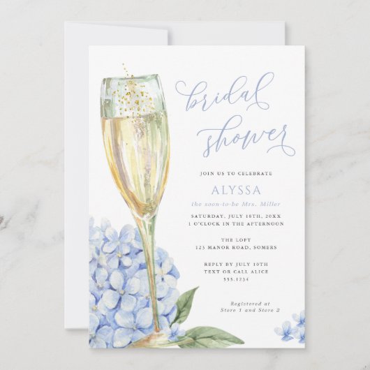 Invitation Blue Hydrangea Blooms Bridal Shower (Devant)