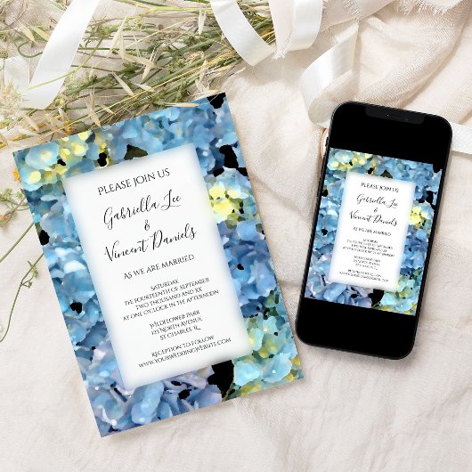 Invitation Blue Hydrangea Blossom Garden Mariage