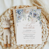 Invitation Blue Hydrangea & Blush Baby shower Rose