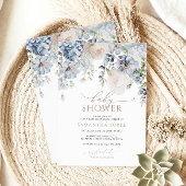 Invitation Blue Hydrangea & Blush Baby shower Rose