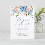 Invitation Blue Hydrangea Blush Rose Roses FÊTE DES MARIÉES (Debout devant)