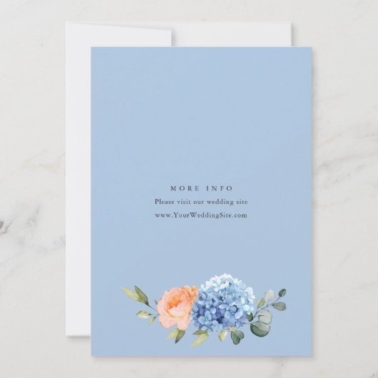 Invitation Blue Hydrangea Blush Rose Roses FÊTE DES MARIÉES (Dos)