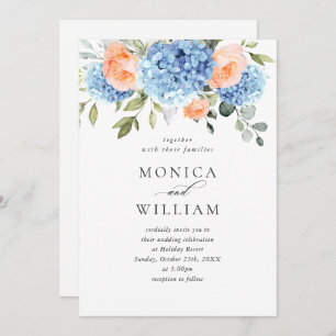 Invitation Blue Hydrangea Blush Rose Roses Mariage tout en un