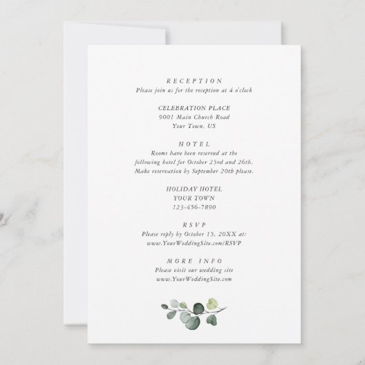 Invitation Blue Hydrangea Blush Rose Roses Mariage tout en un (Dos)