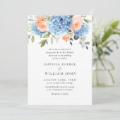 Invitation Blue Hydrangea Blush Rose Roses Mariage tout en un (Debout devant)