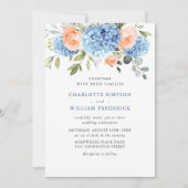 Invitation Blue Hydrangea Blush Rose Roses Mariage tout en un (Devant)