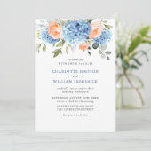Invitation Blue Hydrangea Blush Rose Roses Mariage tout en un (Debout devant)